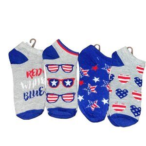 Women’s Socks Size 4-10 4 Pairs Red White And Blue